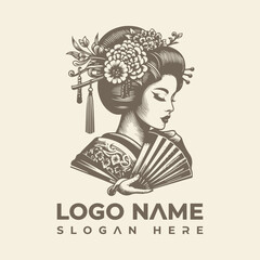 Elegant Geisha with Fan Logo Vector Design
