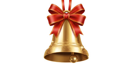 Golden christmas bell with red ribbon for festive decoration