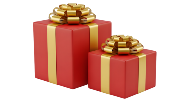 Two red gift boxes with gold ribbon and bow