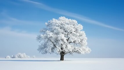 Majestic winter landscape featuring snow covered tree in a serene open field