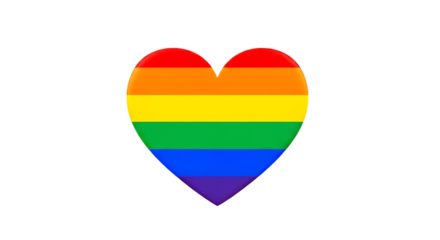 Rainbow heart shape, six color stripes on a pride lgbt, isolated on white or transparent background, AI