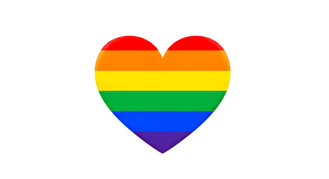 Rainbow heart shape, six color stripes on a pride lgbt, isolated on white or transparent background, AI - Powered by Adobe
