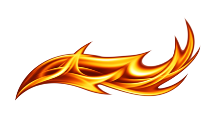 Fiery abstract flame shape, glowing orange and yellow hues fire, isolated on white or transparent background, AI
