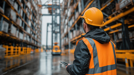 Happy Construction Worker Operating Forklift