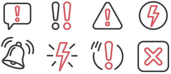 Exclamation mark, warning sign collection, hand drawn caution symbols, alert marks, highlight toxic risk, stop notification, warning icons, vector illustration