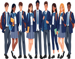 Fototapeta premium A diverse group of high school students standing together in their school uniforms, showcasing unity and academic spirit