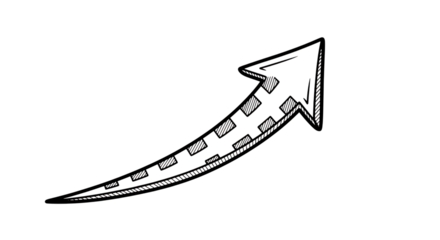 White Hand Drawn Arrow Pointing Upwards, Textured Pattern growth, isolated on white or transparent background, AI