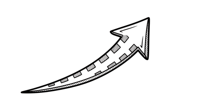 White Hand Drawn Arrow Pointing Upwards, Textured Pattern growth, isolated on white or transparent background, AI