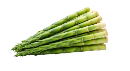 Fresh green bamboo shoots stacked, a fanned arrangement vegetable, isolated on white or transparent background, AI
