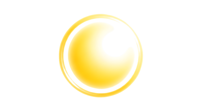 Abstract yellow circular shape, glossy sheen and dark void circle, isolated on white or transparent background, AI