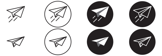 Paper plane with dotted line, Origami paper airplane, Travel symbol, vector illustration. Paper plane with dotted line travel and route symbol in line style, Origami paper airplane, Black linear paper