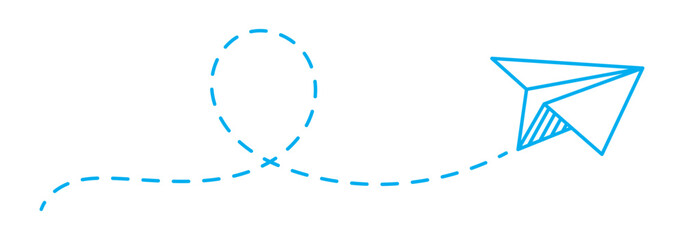 Paper plane with dotted line, Origami paper airplane, Travel symbol, vector illustration. Paper plane with dotted line travel and route symbol in line style, Origami paper airplane, Black linear paper