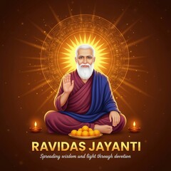 Guru Ravidas meditating with offerings and divine light jayanti meditation