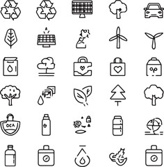 Eco and Sustainability Line Art Icons Set — Minimal Black Outline Vector Collection