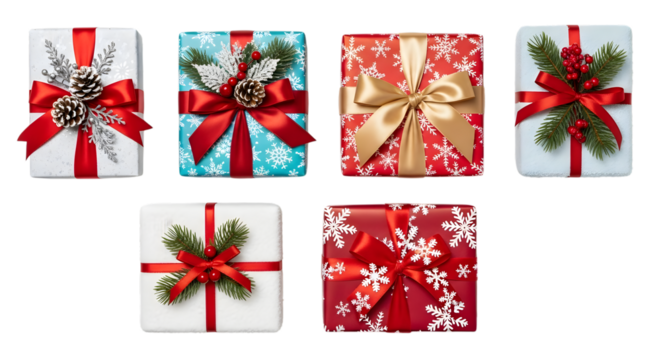 Collection of christmas gift boxes with festive decorations