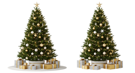 Two decorated christmas trees with presents underneath