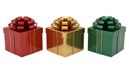 Three colorful gift boxes with bows