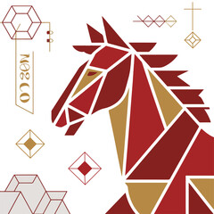 Modern Polygonal Horse and Cloud Design for Chinese New Year