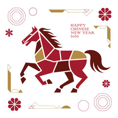 Modern Polygonal Horse and Cloud Design for Chinese New Year