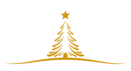 Golden christmas tree with a star on top and a decorative wavy line underneath