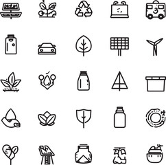 Eco and Sustainability Line Art Icons Set — Minimal Black Outline Vector Collection