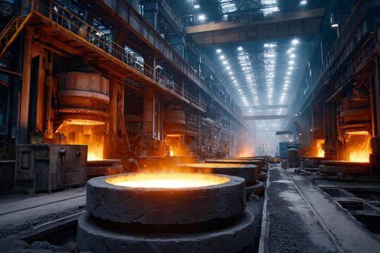Pouring molten metal in industrial foundry casting process