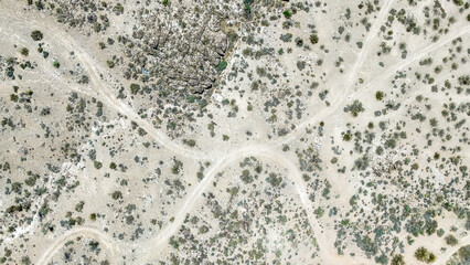 Aerial nature top down desert brush along historic route 66 Kingman Arizona AZ Southwest © Andrew