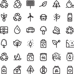 Eco and Sustainability Line Art Icons Set — Minimal Black Outline Vector Collection