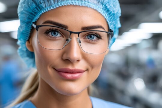 Female healthcare professional smiling wearing medical scrubs