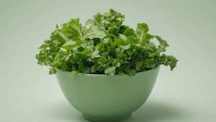 Fototapeta premium Green Bowl Full of Curled Leafy Greens, a Botanical Arrangement for Modern Still Life.
