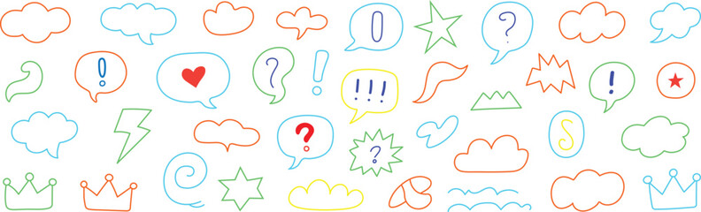 Funny, adorable speech bubble cartoon element icon set.  Cartoon vector icon with a line movement, emphasis, star spark, and adorable speech bubble.  Funny spark, outline doodle speed motion. 