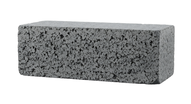 Gray concrete building block, porous texture building material, isolated on white or transparent background, AI
