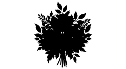 White outline of a floral bouquet, leaves and stems image, isolated on white or transparent background, AI
