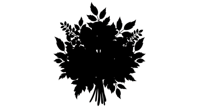 White outline of a floral bouquet, leaves and stems image, isolated on white or transparent background, AI