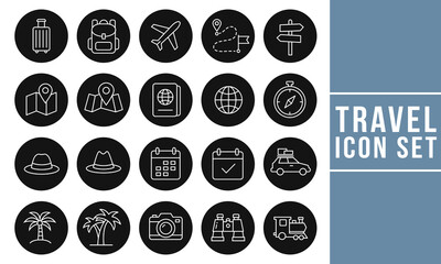 Travel and adventure planning vector line icons set for journeys
