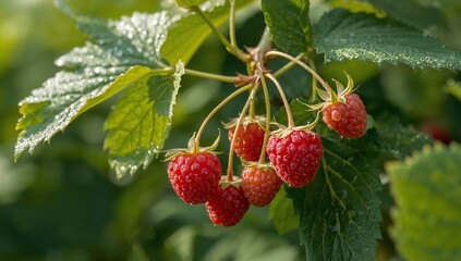 Ruby Droplets. A Study in Scarlet and Verdant Hues, Enhanced by Glistening Light.