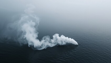 Naklejka premium Serene Waterscape with Ethereal Vapor Trails, An Atmospheric Composition.