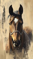 Fototapeta premium Graceful Pedigree Horse Portrait — Elegant Chocolate Stallion in Muted Pastel Colors
