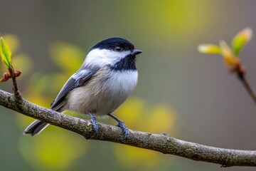 Obraz premium Carolina Chickadee Perched on a Tree Branch in a Natural Setting