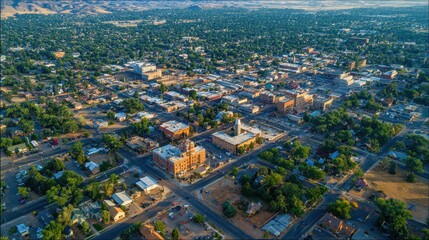 Breathtaking Aerial Perspective of Greeley, Colorado in Summer: A Drone View of the Charming Downtown Skyline