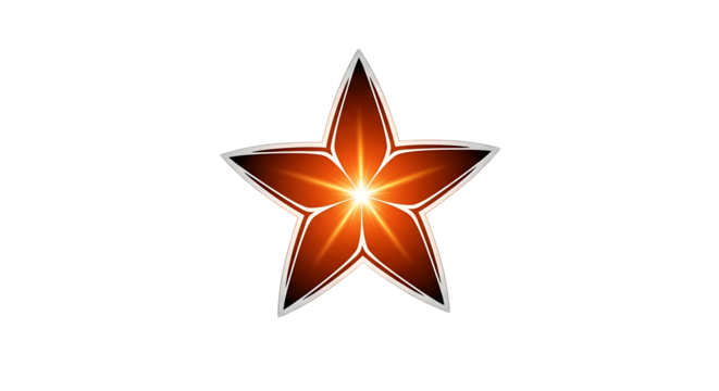 Glowing Orange Star Shape, Bright Center and White Outline image, isolated on white or transparent background, AI