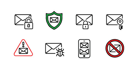 email icons set for security phishing malware mobile and protection