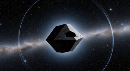 Futuristic spaceship in deep space with stars and galaxy in background