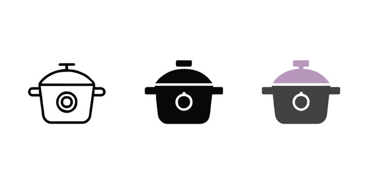 pot cookware icon trio flat silhouette and filled pot designs for app and logo