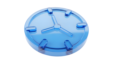 A transparent blue glass clock face with hands, symbolizing time, punctuality, and schedules