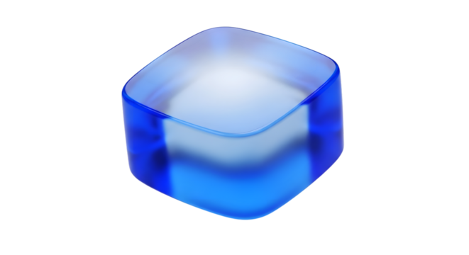 A single blue translucent cube with rounded edges