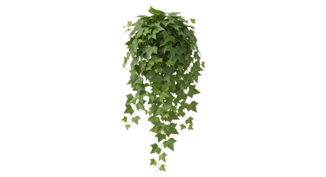 Lush green ivy plant, cascading vines and lobed leaves foliage, isolated on white or transparent background, AI