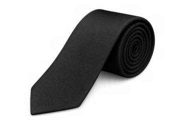 Black necktie rolled for formal men's fashion accessory