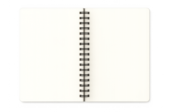 Open notebook with blank pages and spiral binding - Powered by Adobe