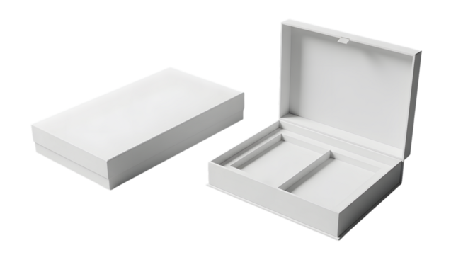 An open and closed white box